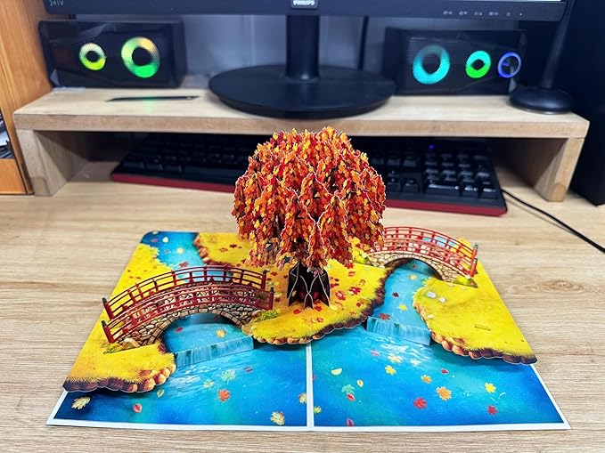 3D Pop Up Greeting Card – Handmade Maple Tree Card for Fall, Thanksgiving, Birthday, Anniversary – Laser Cut Autumn Card with Envelope – Unique Seasonal Gift for Men, Women, Friends, Family