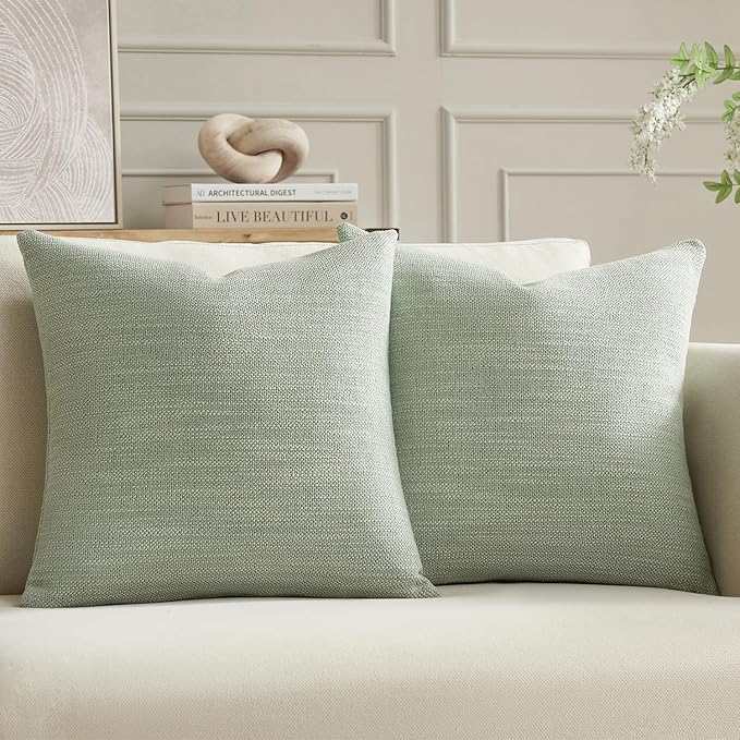 Meekio Set of 2 Linen Look Sage Green Pillow Covers 16x16, Decorative Throw Pillow Covers for Couch, Sofa, Bed & Living Room Decor
