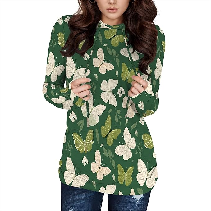 Hooded Sweatshirt Women Fall Butterfly Sweatshirts Lightweight Long Sleeve Pullover Tops Trendy Outfits Plus Size