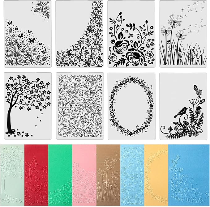 Geiserailie 8 Pcs Embossing Folders Embossing Machine Template Paper Card Folders for Christmas Card Making DIY Flower Scrapbook Photo Album Craft Decoration 5.9 x 4.1 Inch (Natural Style)