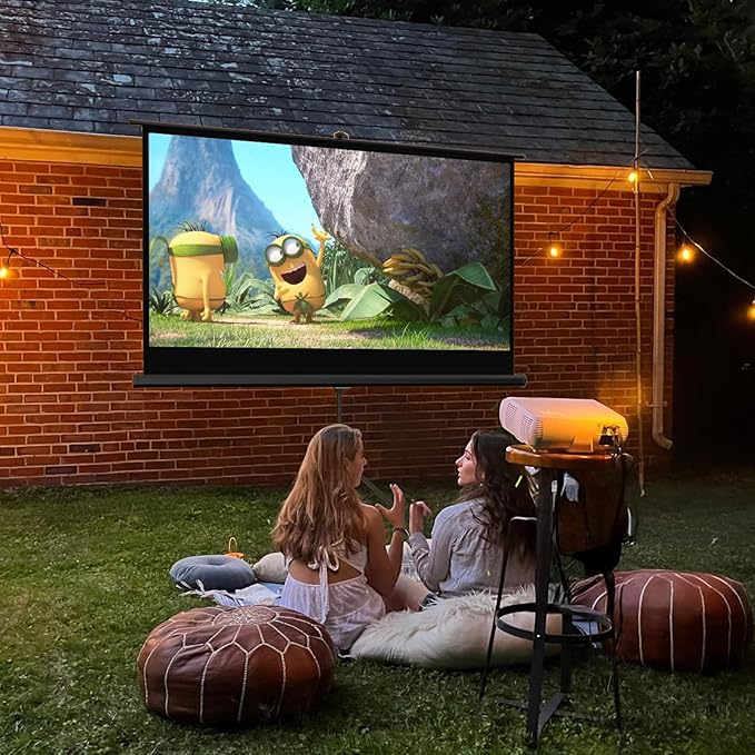 Outdoor Projector Screen with Stand Tripod, Indoor Pull Up Portable Projector Screen, 60 INCH 16:9 Adjustable Projection Screen with Carry Bag for Home Theater Backyard Party Movie Nights