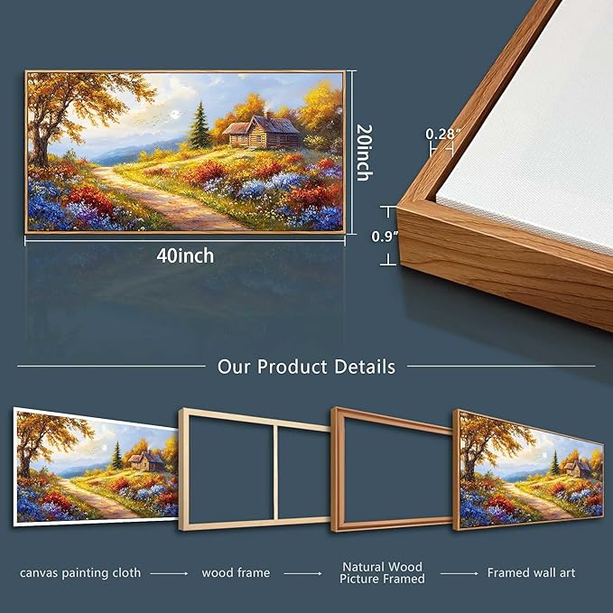 KELIYUAN Large Wall Art For Living Room Framed Canvas Wall Decor For Office Decorations For Bedroom Landscape Painting Pictures Prints Artworks Restaurant Kitchen Mural Modern Home Decor 20"X40"
