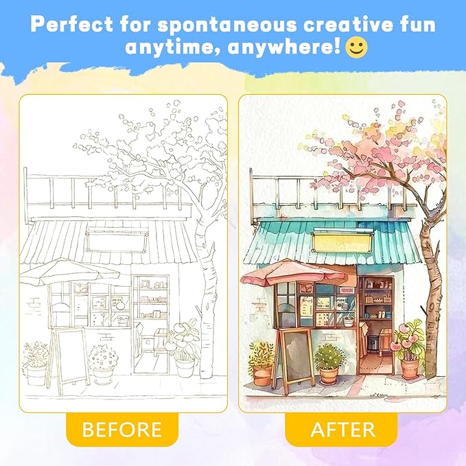 2026 New Creative Stress Relief Kit Watercolor Painting Book,DIY 3-Fold Watercolor Pad, Relax and Adjust Your Mood, for Beginners and Enthusiasts (Street)