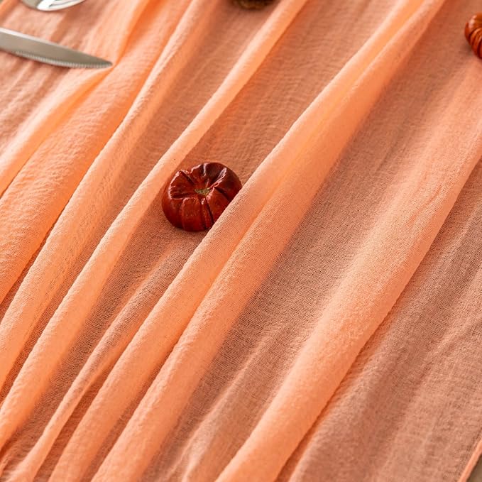 Keketoarrange Fresh Salmon Cheesecloth Table Runner Valentines Decor Peach Echo Gauze 120 Inch 10 FT Boho Table Runner for Wedding Baby Shower Bridal Shower Party Sheer Spring Home Decorations