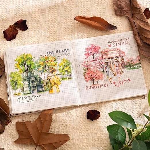 Scrapbook Nature Stickers Set,6 Rolls PET Plant Tape Stickers for Journaling,Forest Washi Tape for Junk Journal Supplies,Scrapbooking,DIY Craft,Photo Frame(Forest)