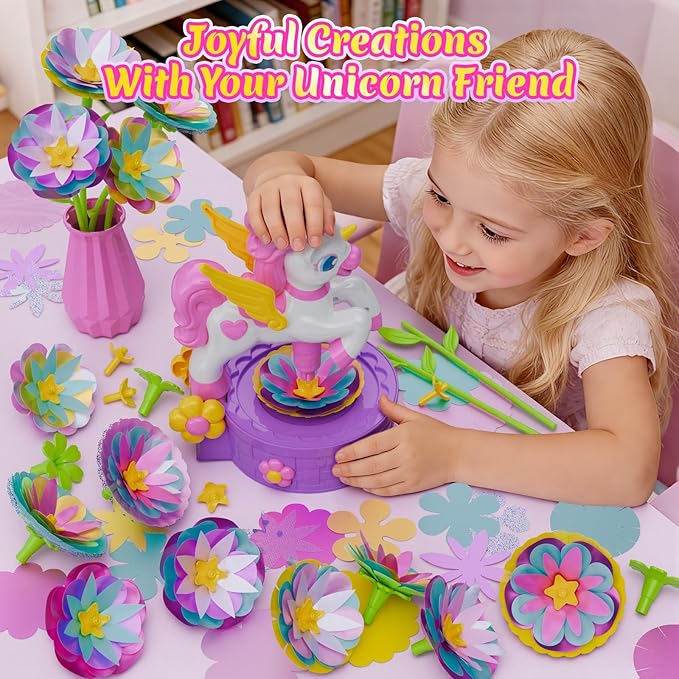 Craft Kits, Press-to-Create Flower Maker, Unicorn Toys for Girl Age 3-12, Fabric Flower Bouquets Toy, Kids DIY Arts and Crafts, Unique Christmas Birthday Gifts for 3 4 5 6 7 8 9 10 11 12 Year Old Girl