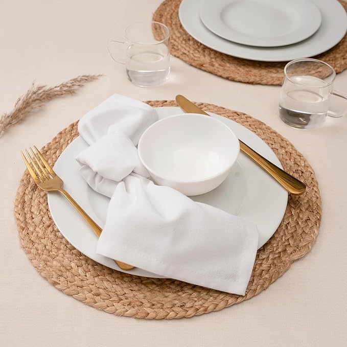 Blue Needles Solid Cloth Napkins Set of 12 White 100% Cotton Dinner Napkins 18x18 inches - Soft, Reusable, Absorbent & Washable Linen, Ideal for Christmas Events, Parties & Everyday Use