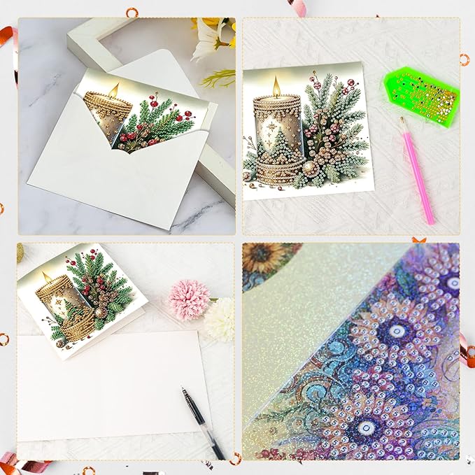 Diamond Painting Greeting Card Kit, Special Shaped Diamonds Painting, DIY Handcraft for Relatives and Friends with Wishes,Unique Design Crafting for Birthday or Holiday Cards