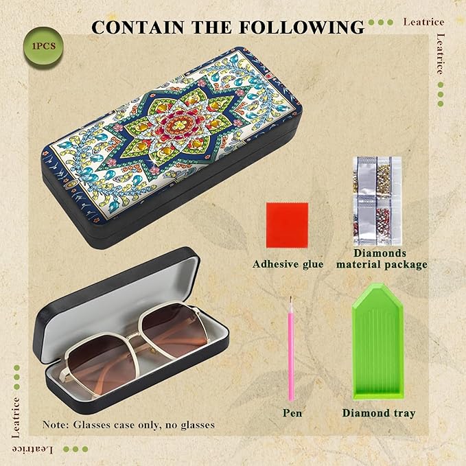 Leatrice Mandala Diamond Art Kits for Adults Small Diamond Painting Kit Gem Art Paint by Diamonds Dot Eyeglass Case Hard Shell 5d Diamond Art DIY for Beginner Women