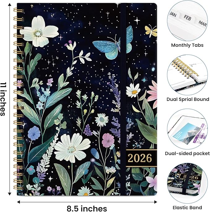 2026 Planner, Weekly and Monthly Planner for Women, January 2026 to December 2026, Pretty Hardcover 2026 Calendar Planner Book with Tabs, Inner Pocket, Spiral Bound, Perfect Office Home School Supplies - 8.5" x 11", Celestial