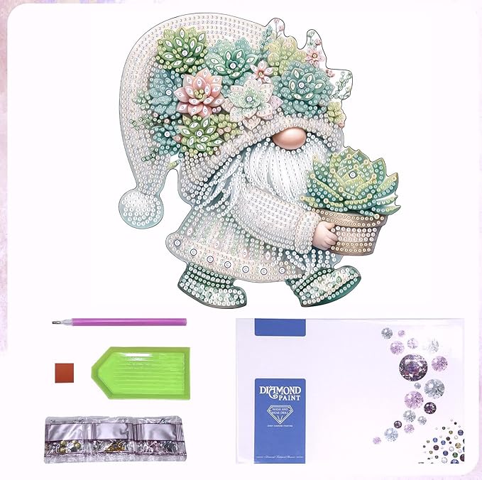 Tabletop Diamond Art Kits for Adults - Succulents Gnome Diamond Painting Figurines Ornaments, DIY Diamond Art Statues Diamond Dots Sculpture Special Shaped Paintings with Diamonds Gem Art and Crafts