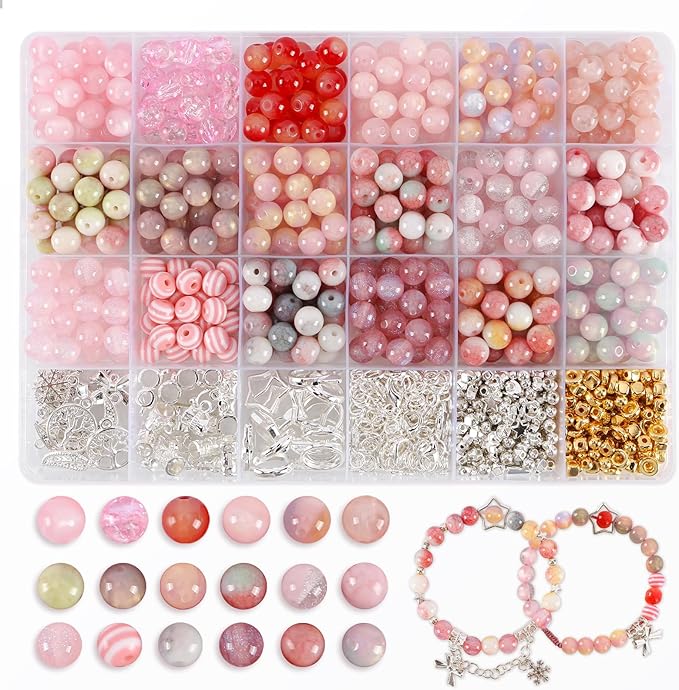 Glass Beads for Jewelry Making, 18 Colors Glass Beads for Bracelets Making kit Including 2-8mm Bead spacers/Lava Beads/Stone Rock DIY Jewelry Making Supplies for Adults, Bracelets Earring Making kit