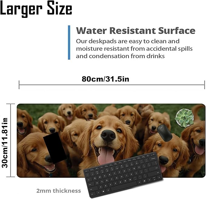 Large Golden Retriever Mouse Pads for Desk, Gaming Mousepad for Keyboard and Mouse with Anti-Slip Rubber Base, Big Extended Desk Protector for Home Office XL Mouse Mat31.5 x 11.8in