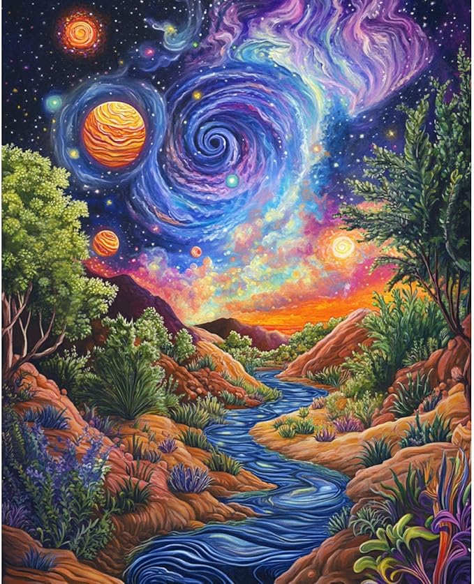 Landscape Paint by Numbers Kit for Adults Beginner Starry Night Oil Painting Kit Adult Paint by Number Kits on Canvas DIY Painting for Beginners Art by Numbers for Gifts Home Wall Decor 16x20 Inch