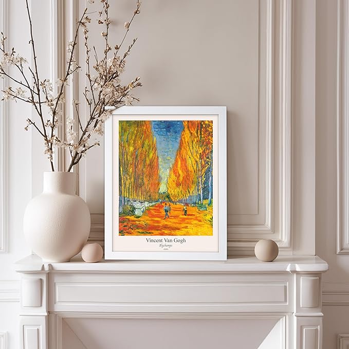 Monem Art Vintage Van Gogh Poster - Retro Alychamps Print - Les Alyscamps Art - Impressionism Art - Fine Art - Classic Painting Art - Great Bedroom or Office Wall Decor - 8x10 White Framed