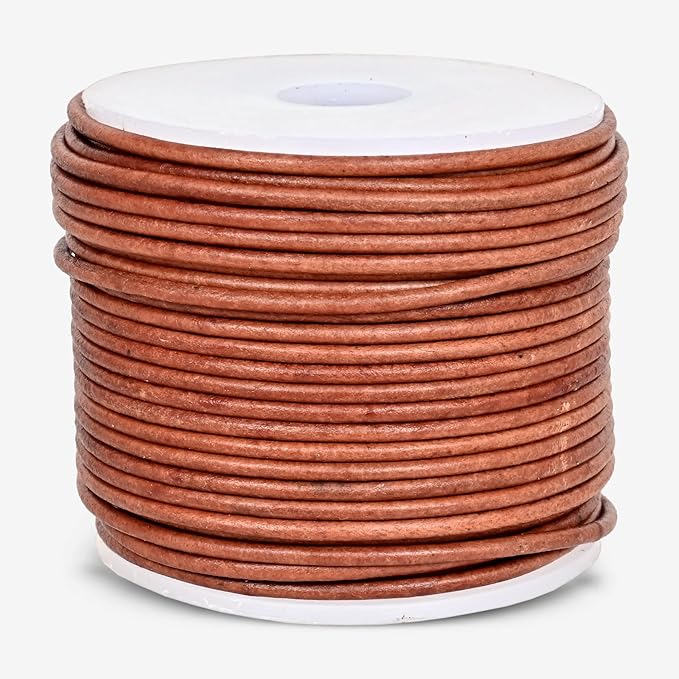 GENIQUE Real/Genuine Round Leather String Cord for Necklace, Bracelets, Jewelry, Kumihimo Braiding, DIY Projects (20 Metres) (1.5mm, Light Brown Distressed)
