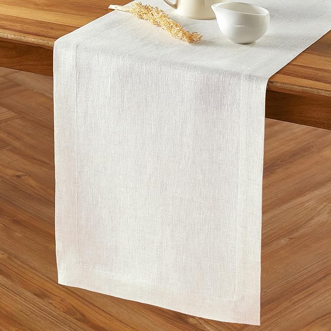 Solino Home 100% Pure Linen Light Flax Table Runner 72 Inches - 14 x 72 Inch Dining and Coffee Tables for Spring, Easter - Sonoma