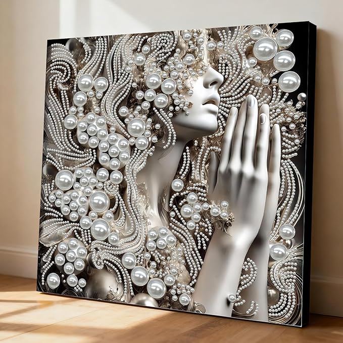 DIY Pearl Painting Kit with Wooden Frame, 3D Plastic Pearl Gemstone Ocean Art Craft for Adults Beginners, Diamond Art Kits for Adults, Home Wall Decor Ready Gift for Women(Praying Woman)(30 * 30cm)