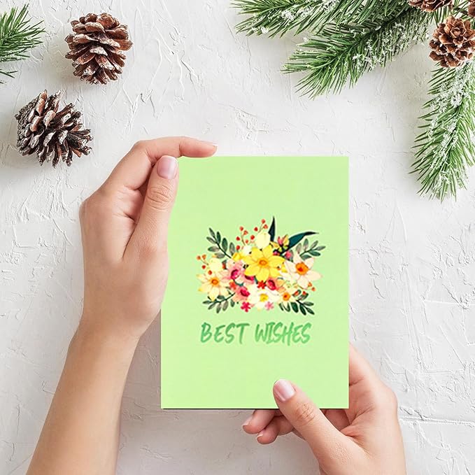 Artistic Colorful Florals Greeting Card With Envelope Handmade Foldable For Mother Day Anniversary Present Birthday