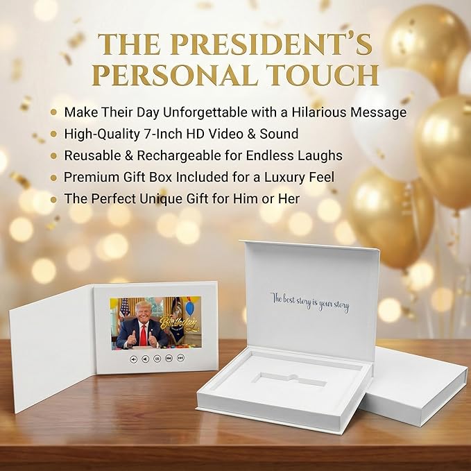 SLIDY Donald Trump Funny Birthday Video Greeting Card with Message from a Famous American President – Personalized Video Birthday Gift for Men and Women, Unique Universal Birthday Present for Him or Her, Memorable Celebration Keepsake