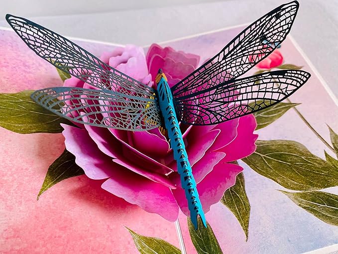 Dragonfly & Flower 3D Pop-Up Greeting Card Set – Pack of 3 Nature-Inspired Cards with Envelopes – Elegant Handmade Cards for Birthdays, Mother’s Day, Thank You & Special Occasions, Set 16