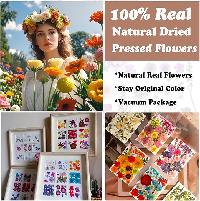 126 Pcs Pressed Dried Flowers for Resin Molds, Real Natural Flowers Leaves Bulk for DIY Art Nail Crafts, Jewelry, Candle, Soap Making