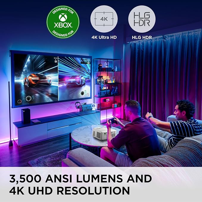 ViewSonic LX700-4K UHD 3500 Lumens Laser Projector Designed for Xbox with 4.2ms Response Time, 240Hz Refresh Rate, 1.36x Optical Zoom, Dual HDMI, and HDR/HLD Support