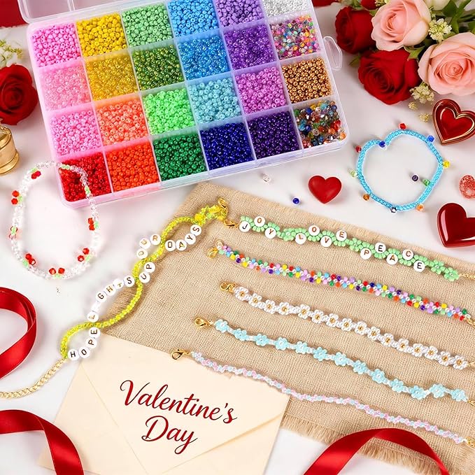 Glass Seed Beads for Jewelry Making, 8800pcs 3mm Small Beads for Bracelets, Friendship Bead Bracelet Kit for Valentine's Day DIY Crafts Gifts, Women, Adults