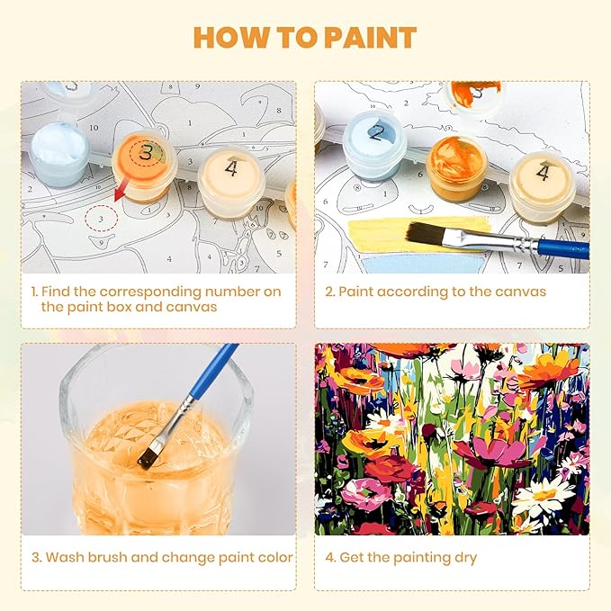 MXJSUA Wildflowers Framed Paint by Numbers for Adults Beginners, Easy Adults' Paint-by-Number Kits on Canvas with Easel, Acrylic Number Painting Crafts Kits Gifts for Home Decor, 8x12inch