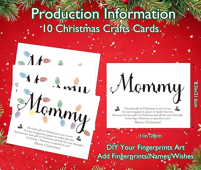 Baby First Christmas Handprint Art Craft Kit for Mommy, 10 Pcs Christmas Crafts Bulk DIY Handprint Card Making for Winter Holiday Activities, Funny Finger Paint Keepsake Gift for New Mom Mothers