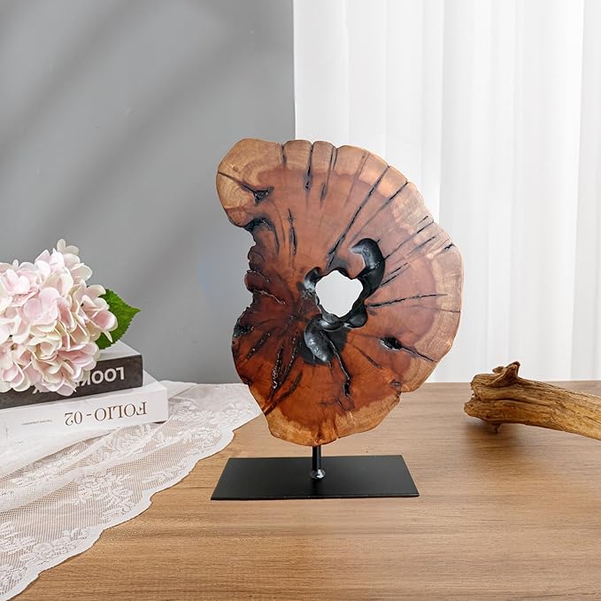 THY COLLECTIBLES Irregular Handcarved Root Wood Sculpture, Wood Tabletop Abstract Standing Sculpture for Home Decor Natural Edge Tabletop Statue Tree Stump - Small (W7.75in x H11in)