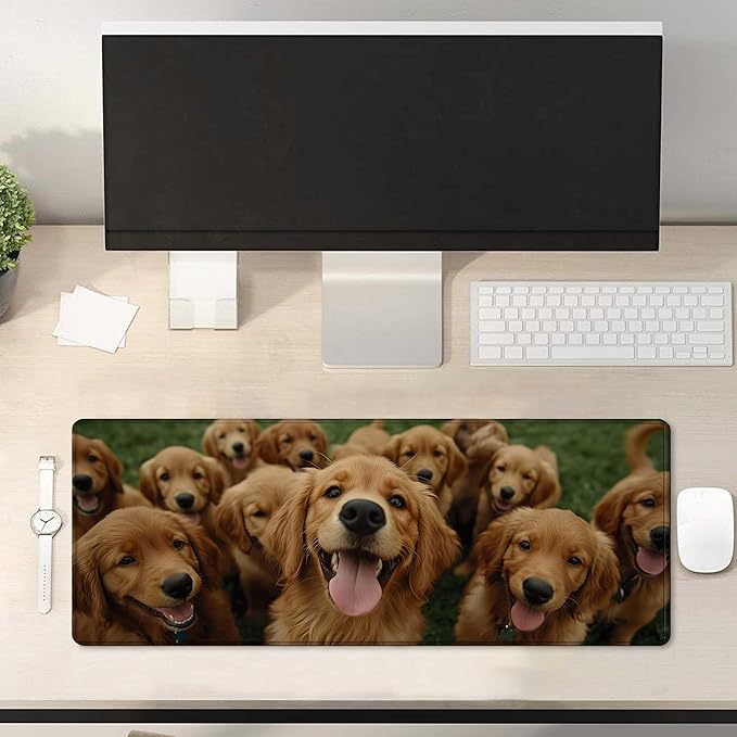 Large Golden Retriever Mouse Pads for Desk, Gaming Mousepad for Keyboard and Mouse with Anti-Slip Rubber Base, Big Extended Desk Protector for Home Office XL Mouse Mat31.5 x 11.8in