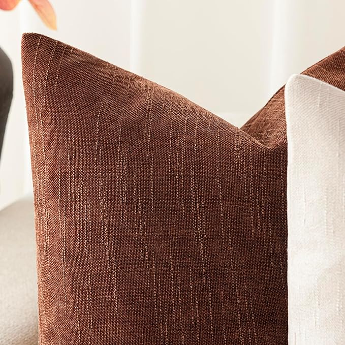Foindtower Pack of 2 Soft Textured Chenille Throw Decorative Pillow Covers Square Accent Solid Cushion Cover Cozy Neutral Farmhouse Pillow Case for Couch Sofa Bedroom Living Room 16x16 Inch,Red Taupe