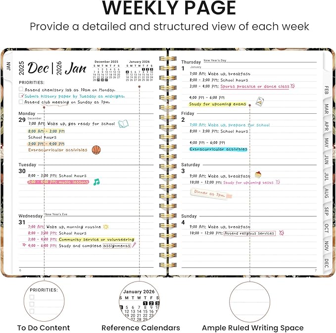 2026 Planner, Monthly and Weekly Calendar Planner for Women, Jan 2026 - Dec 2026, Hardcover Pretty 2026 Agenda Planner Book with Tabs, Spiral Bound, Perfect for School Office Home Supplies, 8.5" x 11" - Mushroom