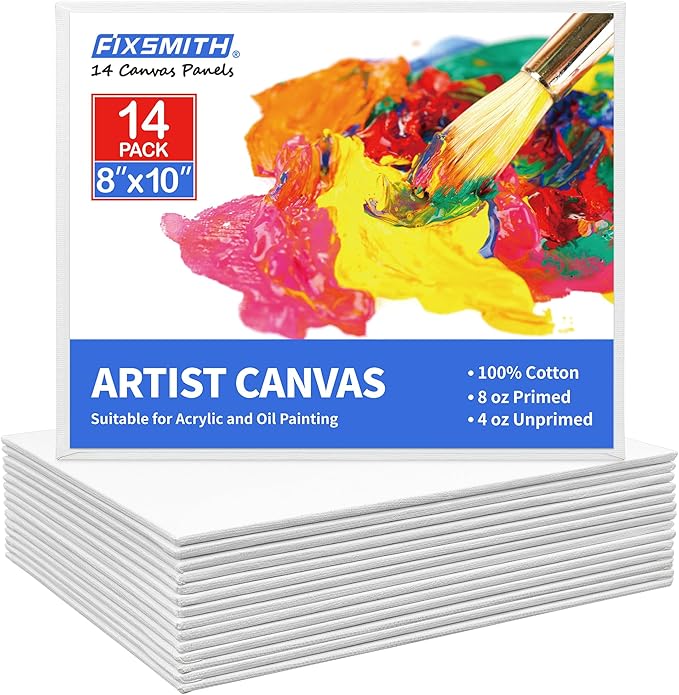 FIXSMITH Canvas Boards for Painting 8x10 Inch, Super Value 14 Pack Paint Canvases, White Blank Canvas Panels, 100% Cotton Primed Canvas Boards for Painting Art Supplies