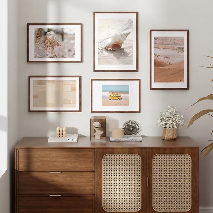 20x24 Picture Frames, Rustic Solid Oak Wood Frame 20 x 24 for Wall, Wooden 20 by 24 Photo Frames with Tempered Real Glass, 20x24 Poster Frame Matted to 16x20 (Walnut Color, 1 Pack)