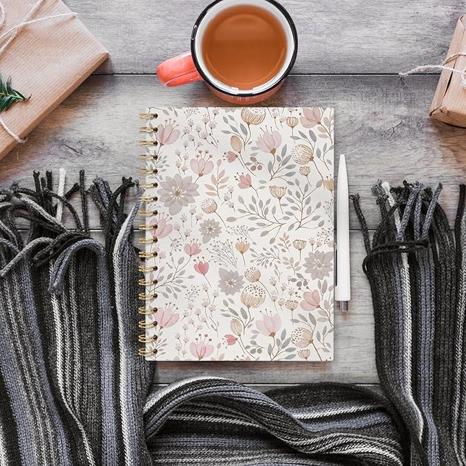 Boho Flower Pastel Notebooks Journal College Ruled, Floral College Ruled Notebooks for Note Taking, Girly Wildflower Pretty Journal Journaling, Spiral Notebook 5.5x8.3