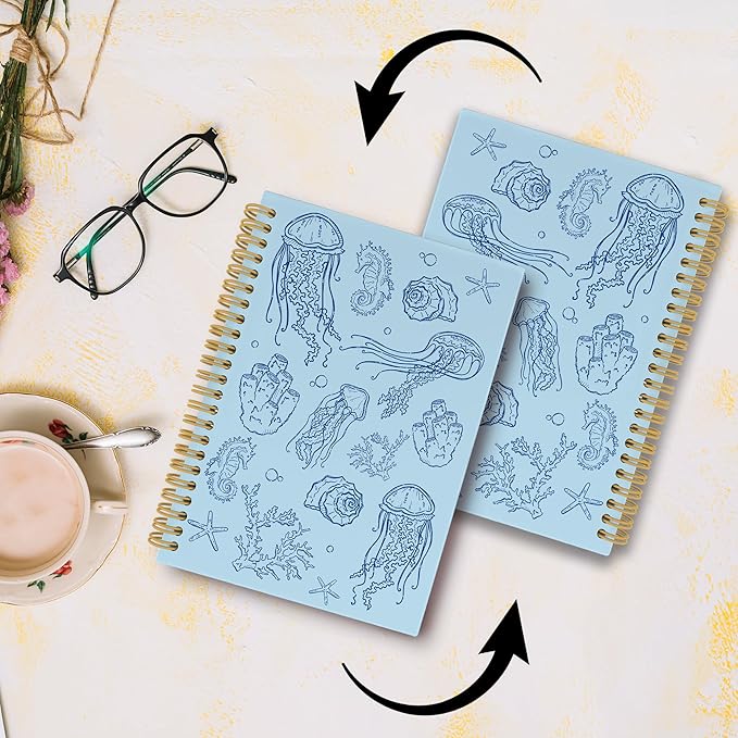 Blue Jellyfish Journal Notebook - Ocean Sea Life Coastal Themed Aesthetic Notebooks College Ruled for Office School Classroom, Gifts for Women Girls Kids, Hardcover Spiral Notebook 5.5"x8.3"