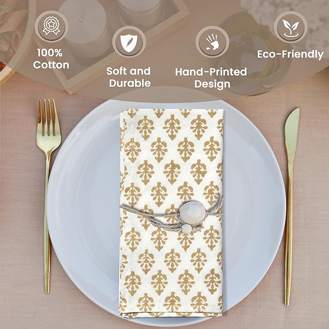 CPC Cloth Napkins Set of 4 Cotton Printed Dinner Hand Print Napkins I Wedding Cocktail Cloth Floral Napkins I 18x18 in I Yellow Flower