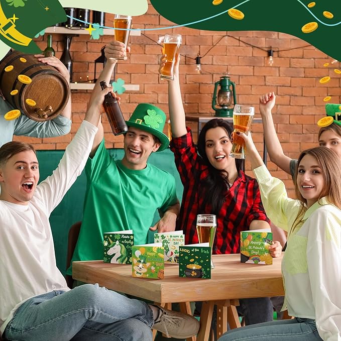Saillong 12 Pack St Patrick's Day Diamond Painting Greeting Card Kits Green Shamrock Diamond Art Cards with Envelopes 5D Rhinestones Painting Making Kit for Adults DIY Craft Family Friend Holiday Gift