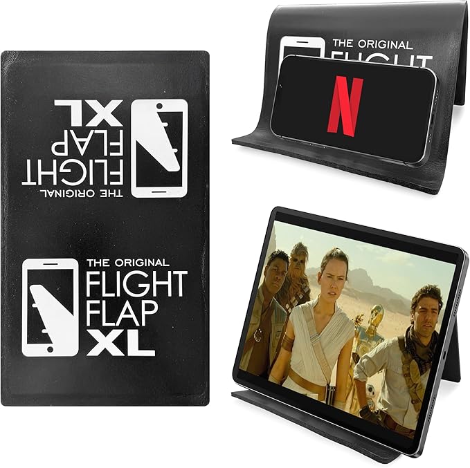 Airplane Tablet Holder, Flexible Cell Phone and Tablet Holder Extra Large 12x7”, Folding Cellphone Stand for Desk, Kindle, Bed, Airplane Gadgets Long Travel Essentials (Black)