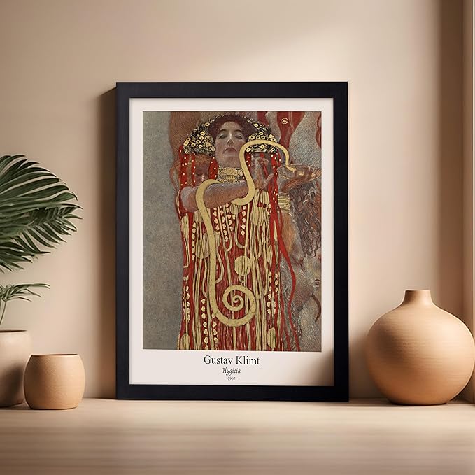 Poster Master Vintage Gustav Klimt Poster - Retro Hygieia Print - Art Nouveau - Greek Goddess of Health Art - Symbolism Art - Classic Painting - Aesthetic Living Room Decor - 16x20 Black Framed