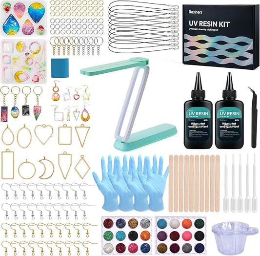 Resiners Resin Kit, Jewelry Making Kit, 190Pcs Highly Clear Resin with UV Light, Resin Accessories for Jewelry Making Keychains, Earring, Necklace DIY Crafts