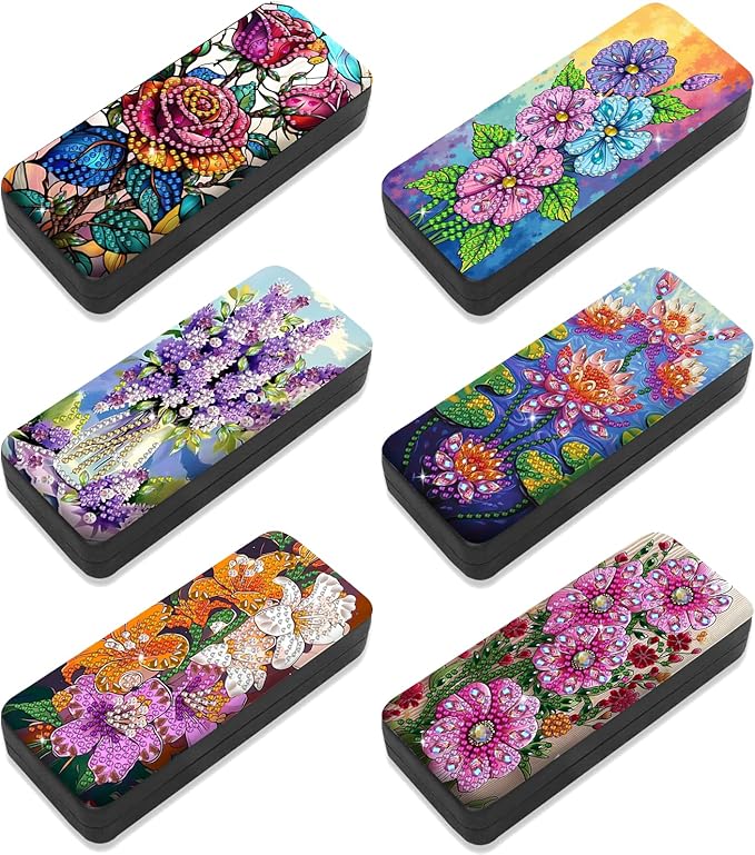 Leatrice 6pcs 5d Diamond Art Kits for Adults Small Diamond Painting Kit Gem Art Paint by Diamonds Eyeglass Case Hard Shell Dots DIY for Beginner Women