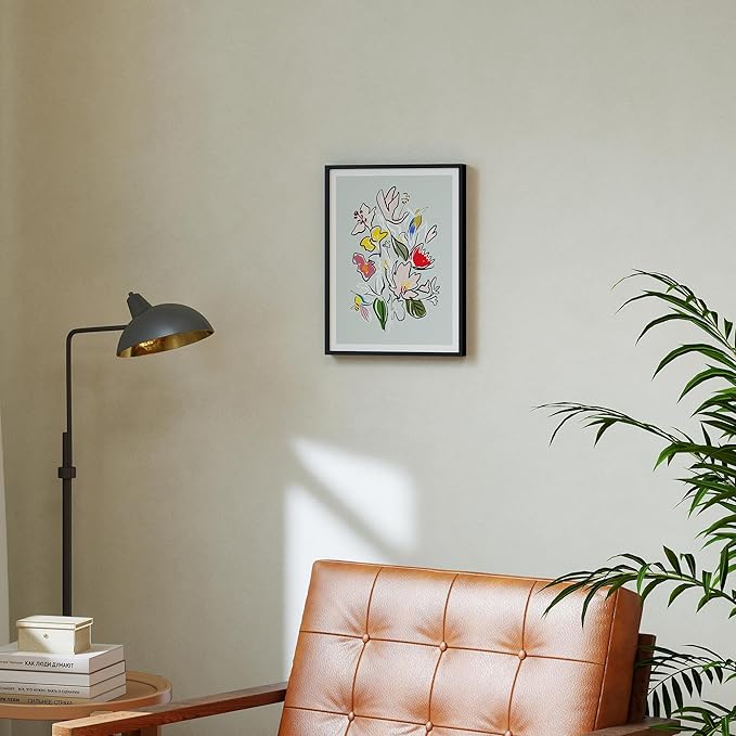 Floral Framed Wall Art for Living Room, Colorful Abstract Paintings, Botanical Poster Art, Green Flower and Bird Canvas Prints, Hummingbird Wall Decor for Bedroom Apartment Dorm Gallery, Modern floral illustration, Gifts for Friends or Family - 16" x 12"