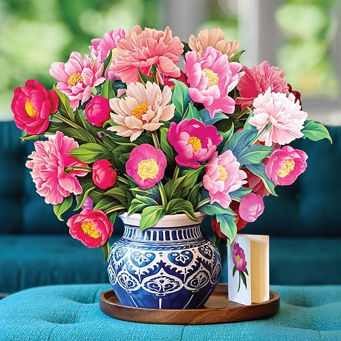 Freshcut Paper Pop Up Cards, Grande Peony Paradise, 18 Inch Life Sized Forever Flower Bouquet 3D Popup Greeting Card, Birthday Cards, Thank You Card, Blank Notecard & Envelope