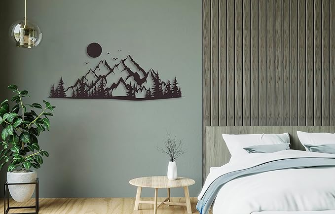 DecoSoul Mountain Metal Wall Art, Large Mountain Range View Decor, Nature and Forest Decorations, Home Decor, Fireplace Metal Wall Hanging for Living Room, Indoor or Outdoor, Modern Housewarming Gift