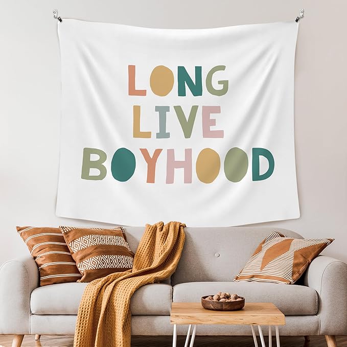 XLDLIOO Boho Classroom Tapestry, Long Live Boyhood Wall Tapestry, Boho Classroom Decor, Inspirational Wall Decor Art for Kids Boys Toddler Nursery Room Playroom, 50x60in