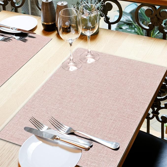 Cloth Placemats Set of 6, Cotton Linen Blend Machine Washable Double Layered Durable Place Mats Heat Resistant Placemats Wrinkle Free Thick Fabric Dining Table Mats (Light Linen, 6)