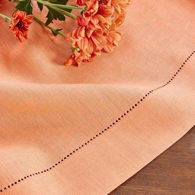 Solino Home Linen Cloth Napkins Set of 4-100% Pure Linen Coral Dinner Napkins 20 x 20 Inch for Valentines, Spring, Easter - Classic Hemstitch, Handcrafted and Machine Washable